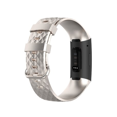 Fitbit Charge 3 & 4 Silikonband mit Diamantmuster - Größe: Groß - Champagner Gold