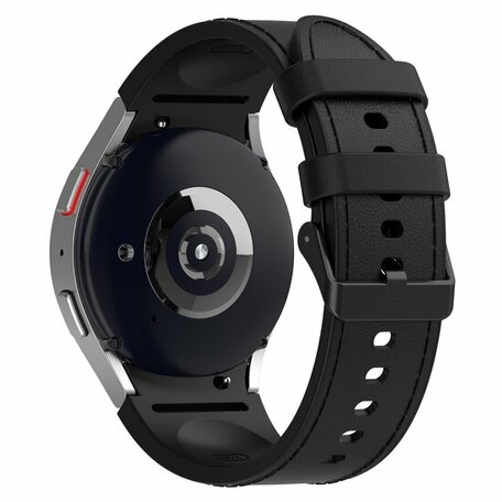 Leder + Silikonband - Größe: groß - Schwarz - Samsung Galaxy Watch 5 (Pro) - 40mm / 44mm / 45mm