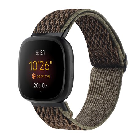 Fitbit Versa 3/4 & Sense 1/2 Nylon Laufband - Braun mit dunkelgrün