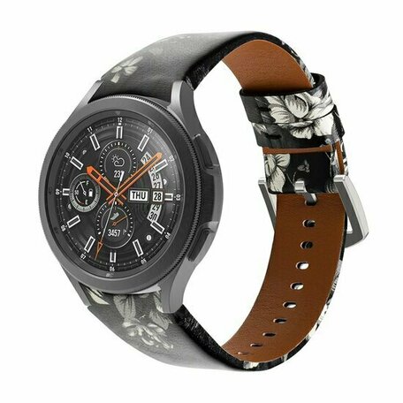 Lederarmband - Blumendruck grau - Samsung Galaxy Watch 6 - 40mm & 44mm