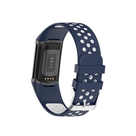 FitBit Charge 5 & 6 Sportband mit Schnalle - Dunkelblau / Weiß - Zweifarbig - Größe: L