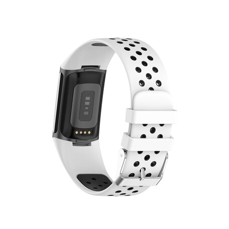 FitBit Charge 5 & 6 Sportband mit Schnalle - Weiß/Schwarz - Zweifarbig - Größe: L