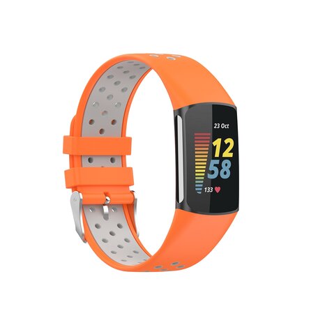 FitBit Charge 5 & 6 Sportarmband mit Schnalle - Orange/Grau - Zweifarbig - Größe: L
