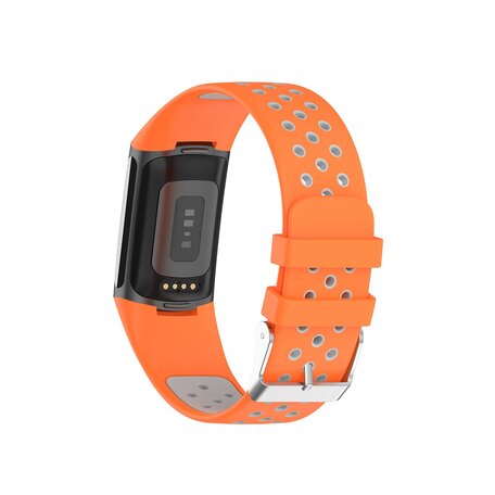 FitBit Charge 5 & 6 Sportarmband mit Schnalle - Orange/Grau - Zweifarbig - Größe: L