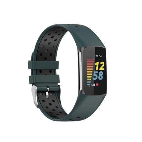 FitBit Charge 5 & 6 Sportband mit Schnalle - Grün/Schwarz - Zweifarbig - Größe: L