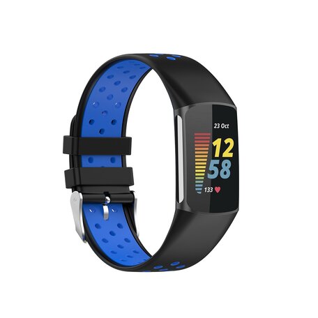 FitBit Charge 5 & 6 Sportarmband mit Schnalle - Schwarz / Blau - Zweifarbig - Größe: L