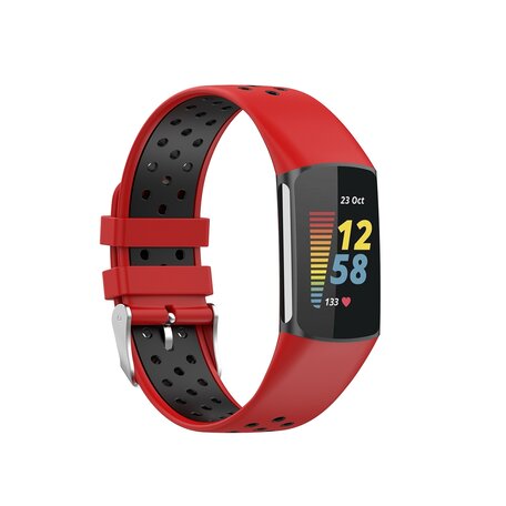 FitBit Charge 5 & 6 Sportband mit Schnalle - Rot/Schwarz - Zweifarbig - Größe: L