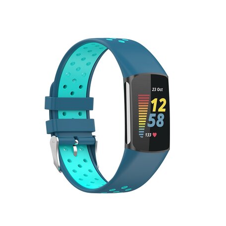 FitBit Charge 5 & 6 Sportband mit Schnalle - Blau/Türkis - Zweifarbig - Größe: L