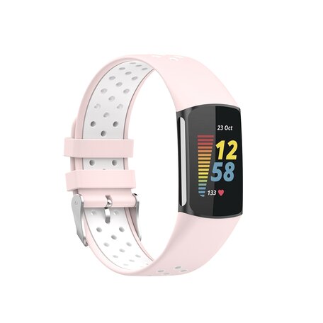FitBit Charge 5 & 6 Sportarmband mit Schnalle - Rosa / weiß - Zweifarbig - Größe: L