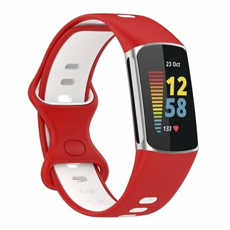 FitBit Charge 5 & 6 Sportband mit Doppelschlaufe - Rot / Weiß - Zweifarbig - Größe: L
