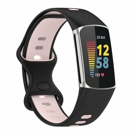 FitBit Charge 5 & 6 Sportband mit Doppelschlaufe - Schwarz/Pink - Zweifarbig - Größe: L