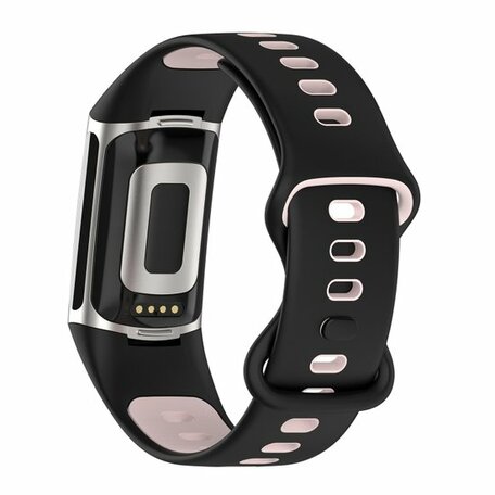 FitBit Charge 5 & 6 Sportband mit Doppelschlaufe - Schwarz/Pink - Zweifarbig - Größe: L