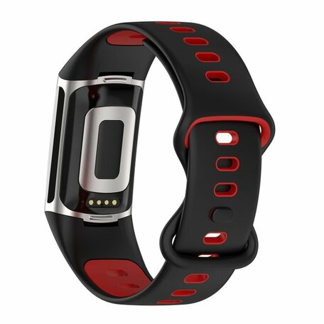 FitBit Charge 5 & 6 Sportband mit Doppelschlaufe - Schwarz/Rot - Zweifarbig - Größe: L