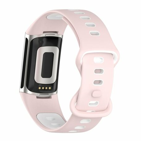 FitBit Charge 5 & 6 Sportband mit Doppelschlaufe - Rosa / weiß - Zweifarbig - Größe: L