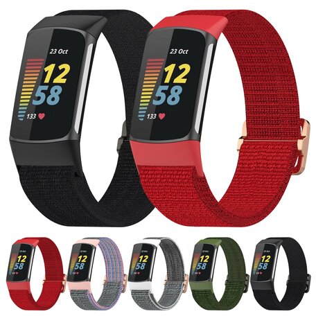 Fitbit Charge 5 & 6 - Elastisches Nylonband - Schwarz