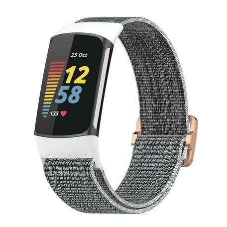 Fitbit Charge 5 & 6 - Elastisches Nylonband - Weiß/Grau