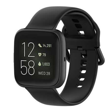 Fitbit Versa 1 / 2 & Lite Silikon-Sportband mit Schnallenverschluss - Schwarz - Größe: Klein