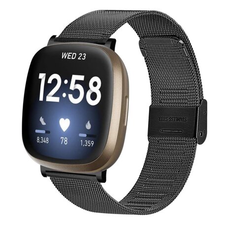 Fitbit Versa 3/4 & Sense 1/2 - Milanaiseband mit Verschluss - Schwarz