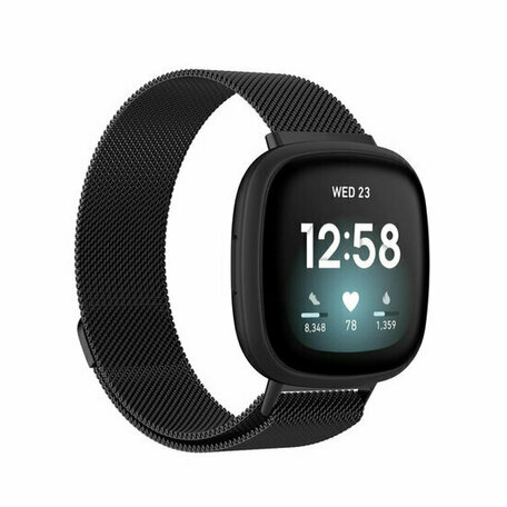 Fitbit Versa 3/4 & Sense 1/2 milanaise Armband - Large - Schwarz